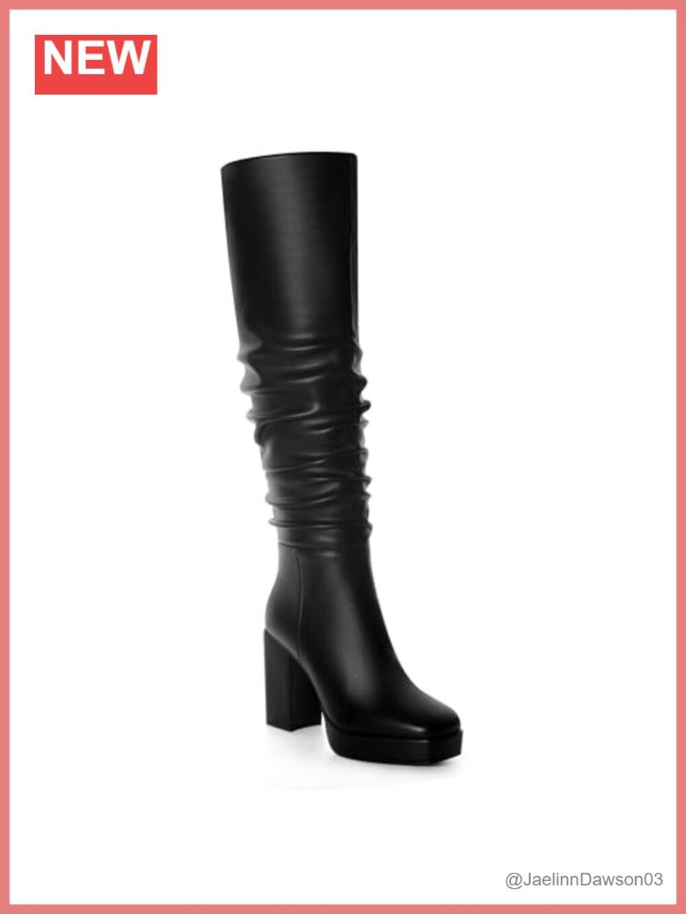 Women's Knee High Slouchy Boots Square Toe Block Heel Side Zipper Faux Leather